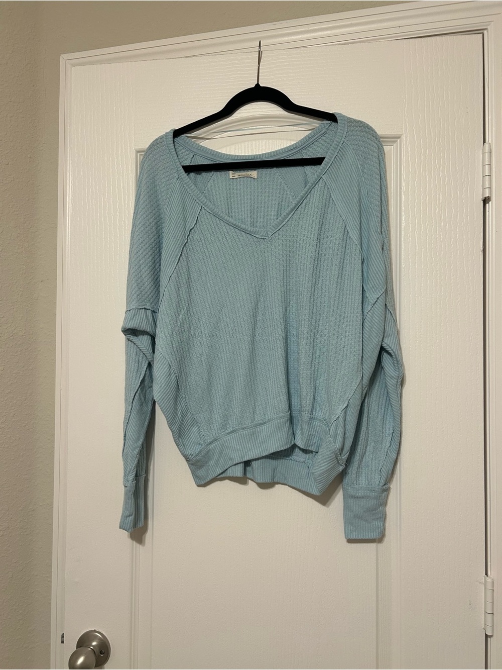 We The Free Pale Blue Knit V-Neck Sweater